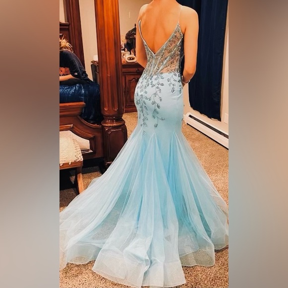 Jovani spaghetti strap Corset,V-neck, sequined beaded mermaid style prom dress. - Picture 4 of 5